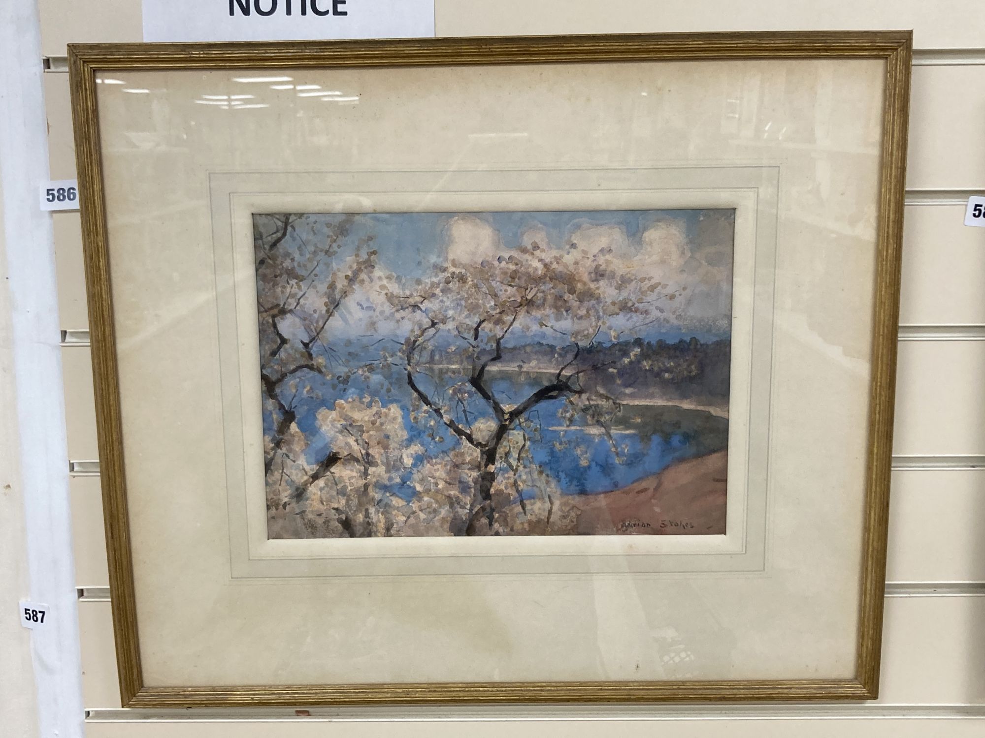 Adrian Stokes (1854-1935), watercolour, Spring by Lake Leman, signed, label verso, 24 x 34cm